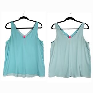 Lilly Pulitzer Florin Reversible Straight Hem V-Neck Tank Top Blue M Resort Chic